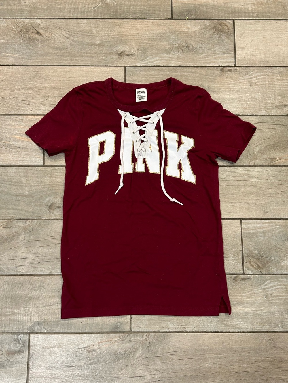 PINK Victoria Secret Burgundy Lace Up Tee